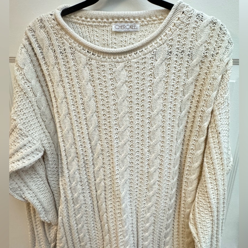 Cable Knit Fisherman Cream Sweater Cotton Oversized Fall Cozy Vintage Preppy VTG - Picture 8 of 11